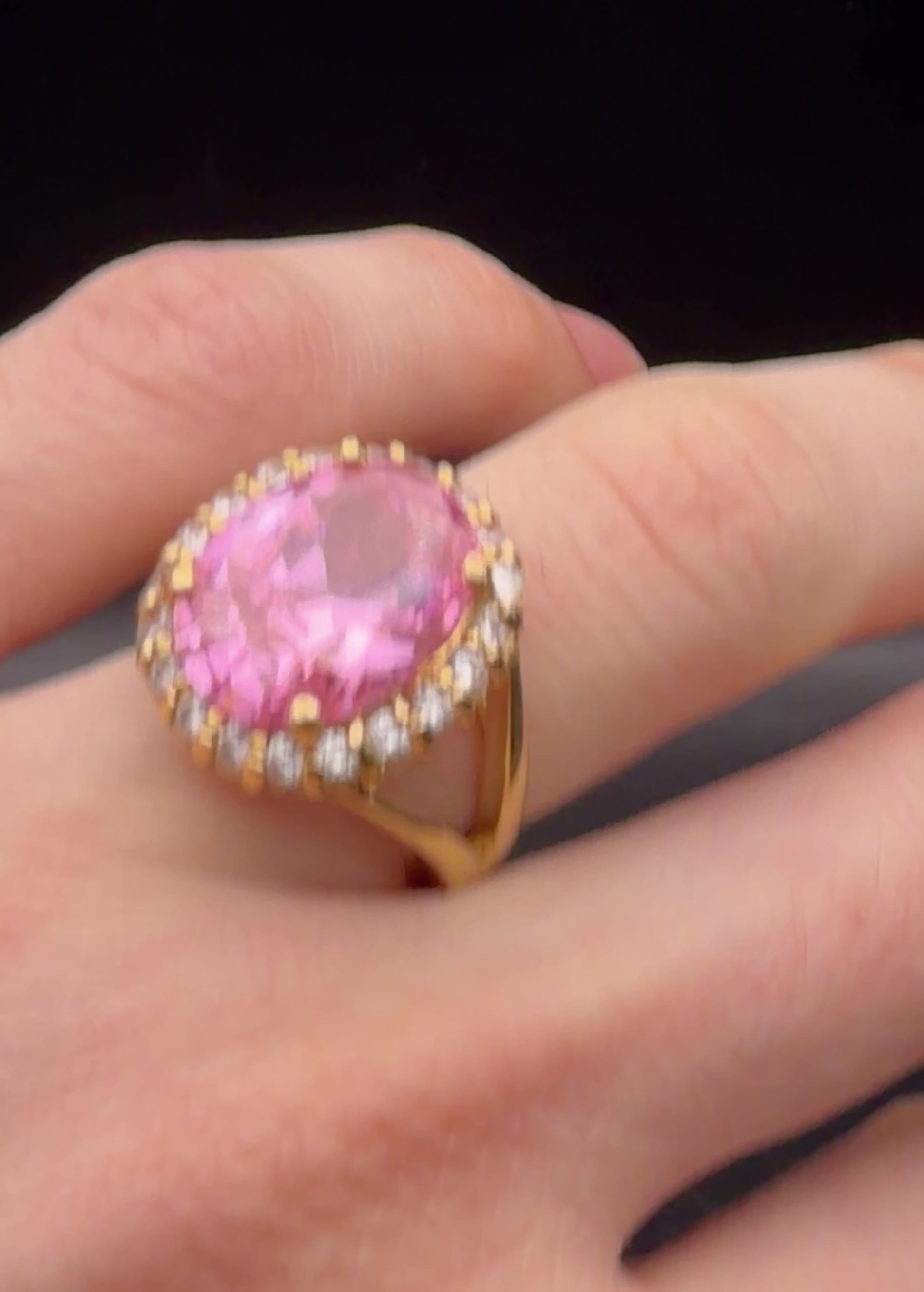 Vintage Jackie Kennedy Gold Plated Sterling Silver Pink Halo Ring - Size 7.25