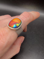 Vintage Handmade Sterling Silver Dichroic Glass Ring - Size 9.25