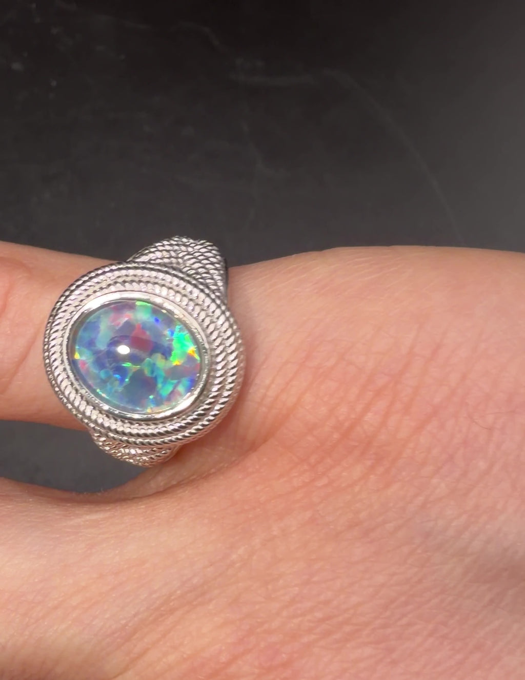 Vintage Sterling Silver Opal Triplet Ring - Size 7