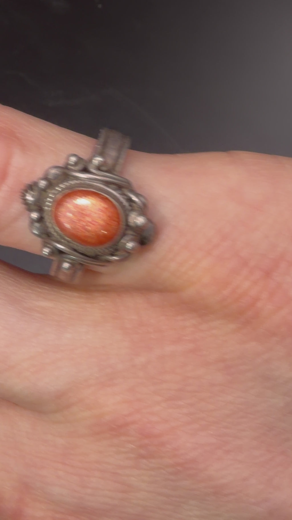Vintage Handmade Sunstone Sterling Silver Ring - Size 7.5