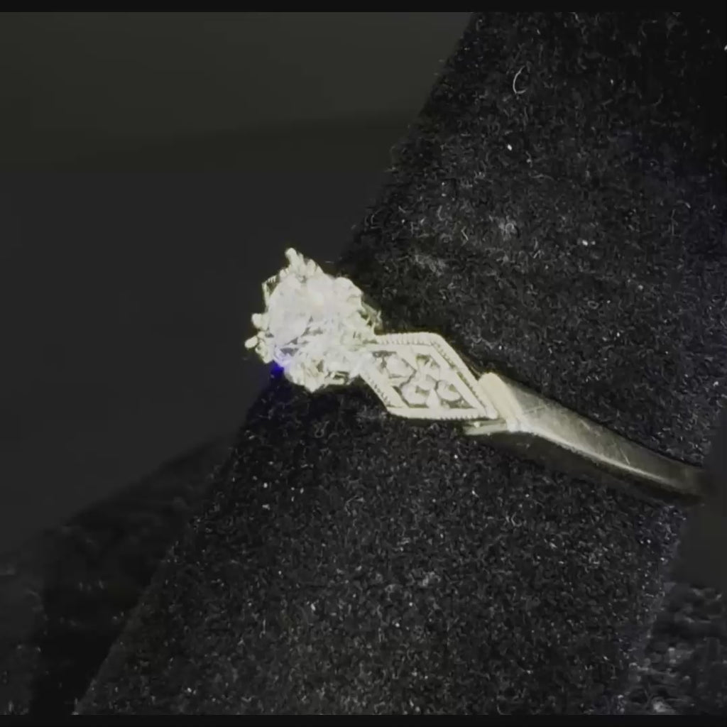 Vintage 14k White Gold Solitaire Diamond Ring - Size 8