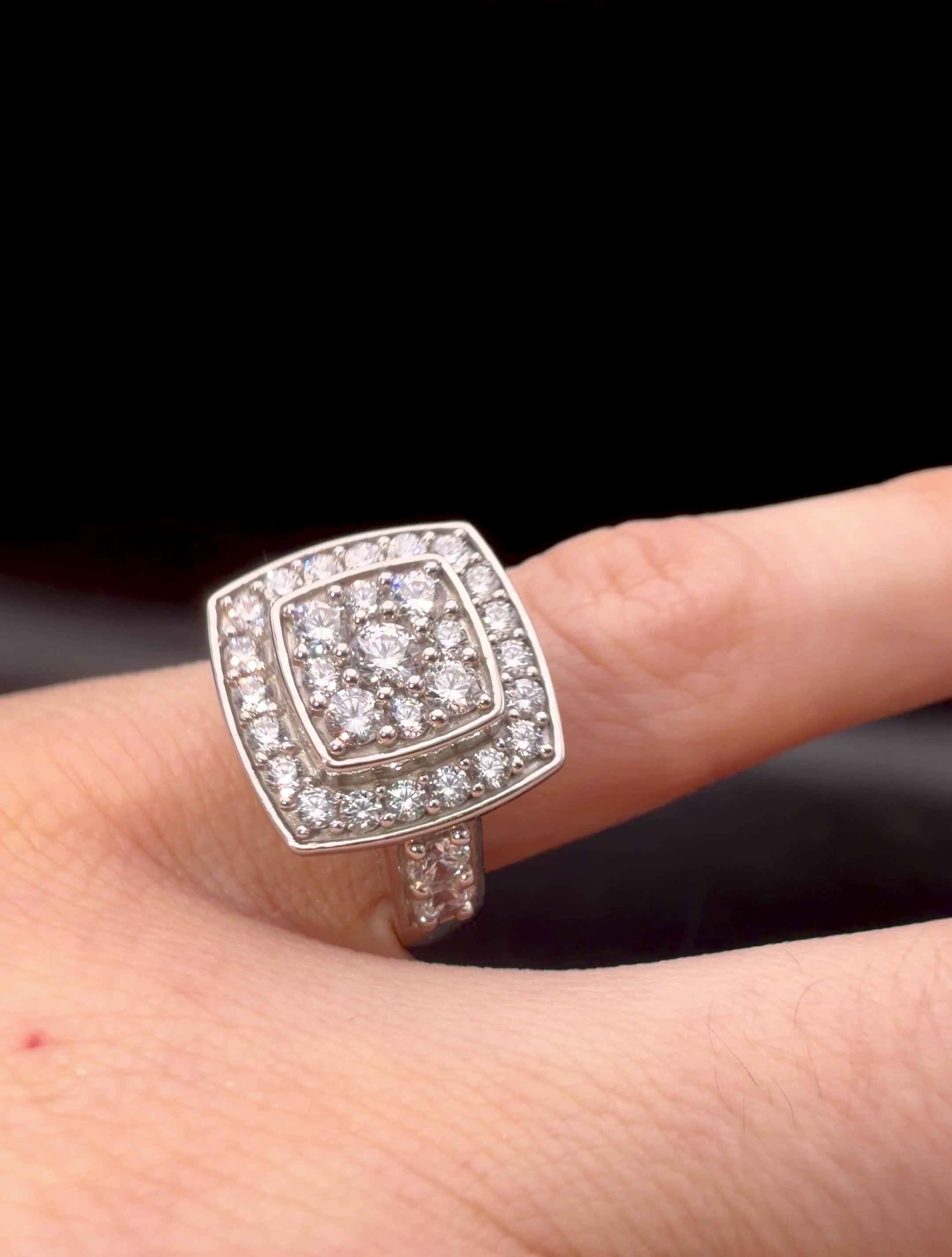 Vintage Sterling Silver Square Halo CZ Ring - Size 7