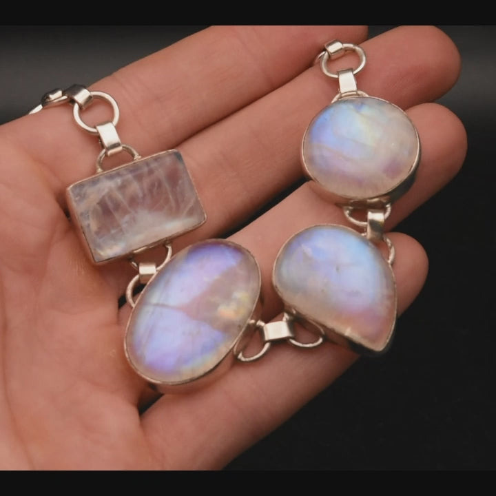 Handmade Rainbow Moonstone Sterling Silver Bracelet