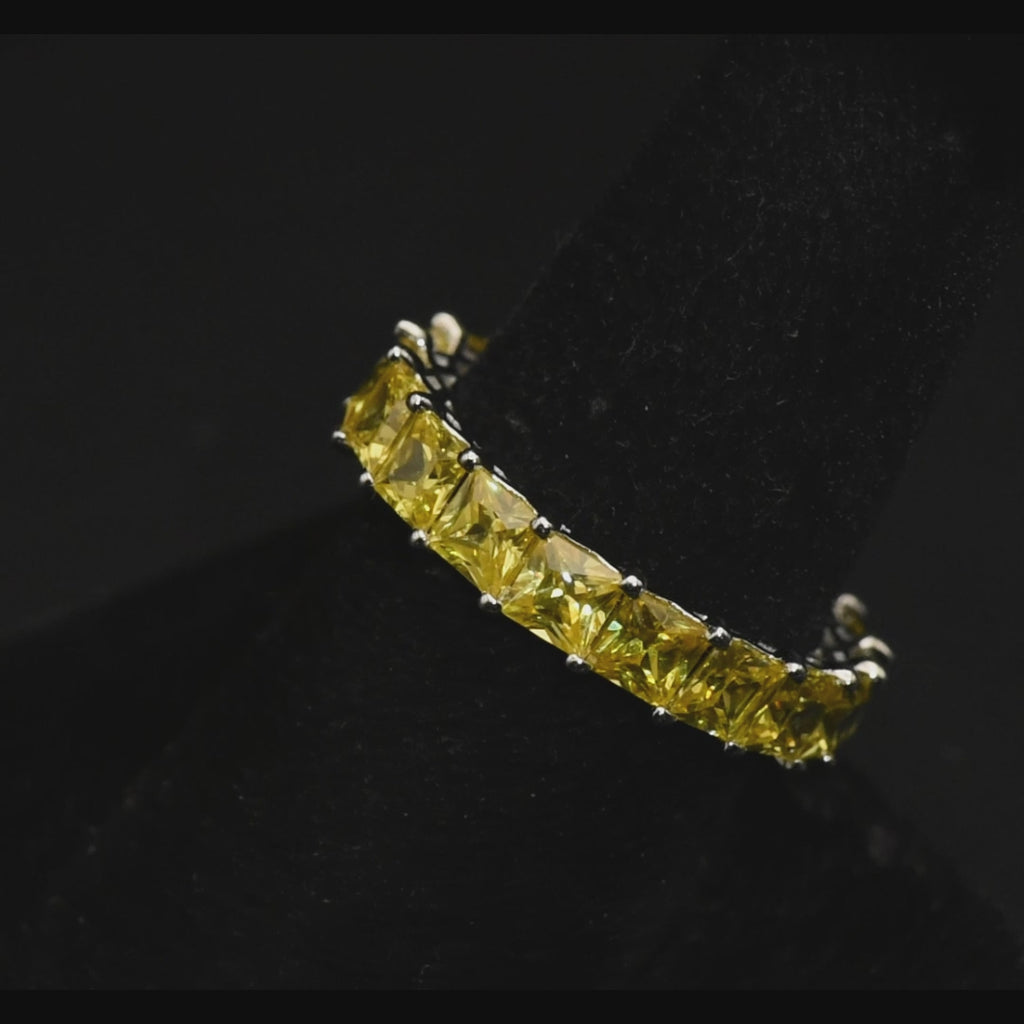 Vintage Yellow Cubic Zirconia Sterling Silver Eternity Band - Size 8