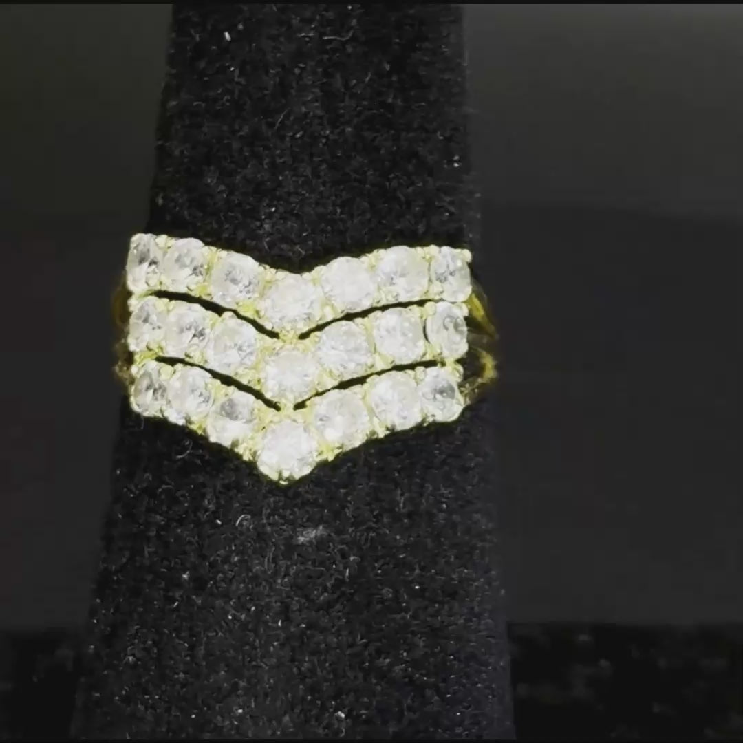 Vintage 14k CZ Chevron Ring - Size 6.25