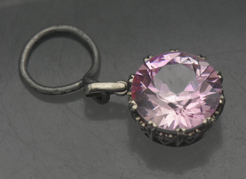 Vintage Large Synthetic Pink Sapphire Silver Tone Pendant