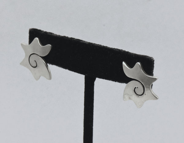 Vintage Handmade Sterling Silver Spiky Spiral Earrings