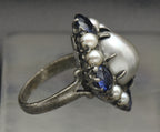 Vintage Culured Pearls and Synthetic Sapphires Sterling Silver Ring - Size 5.5