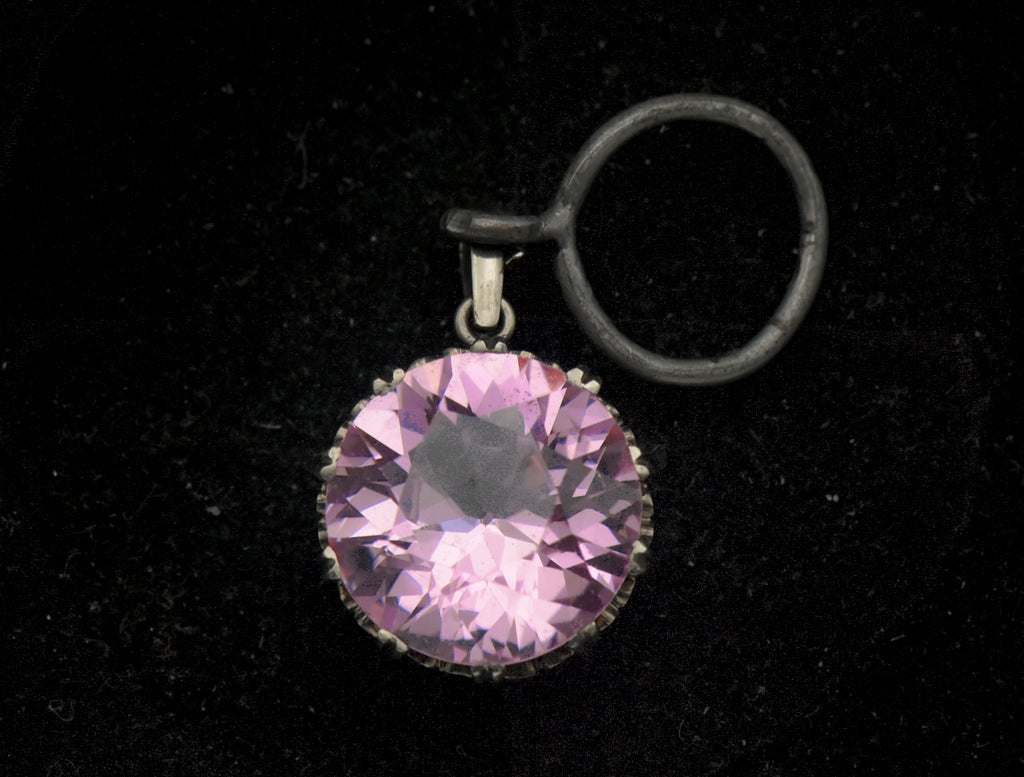 Vintage Large Synthetic Pink Sapphire Silver Tone Pendant