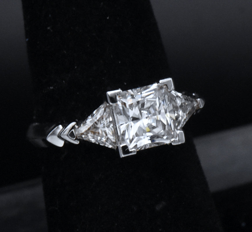 Diamonique - Sterling Silver Princess Cut Cubic Zirconia Ring - Size 6