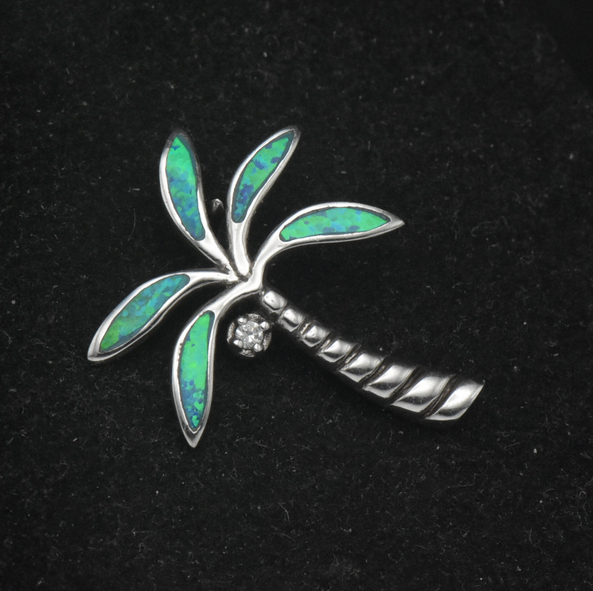 Vintage Sterling Silver Synthetic Blue Opal Palm Tree Pendant