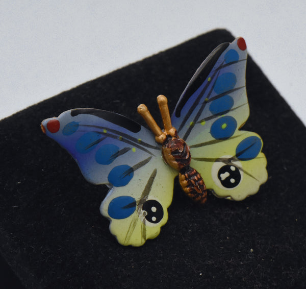 Vintage Metal Hand Painted Butterfly Brooch