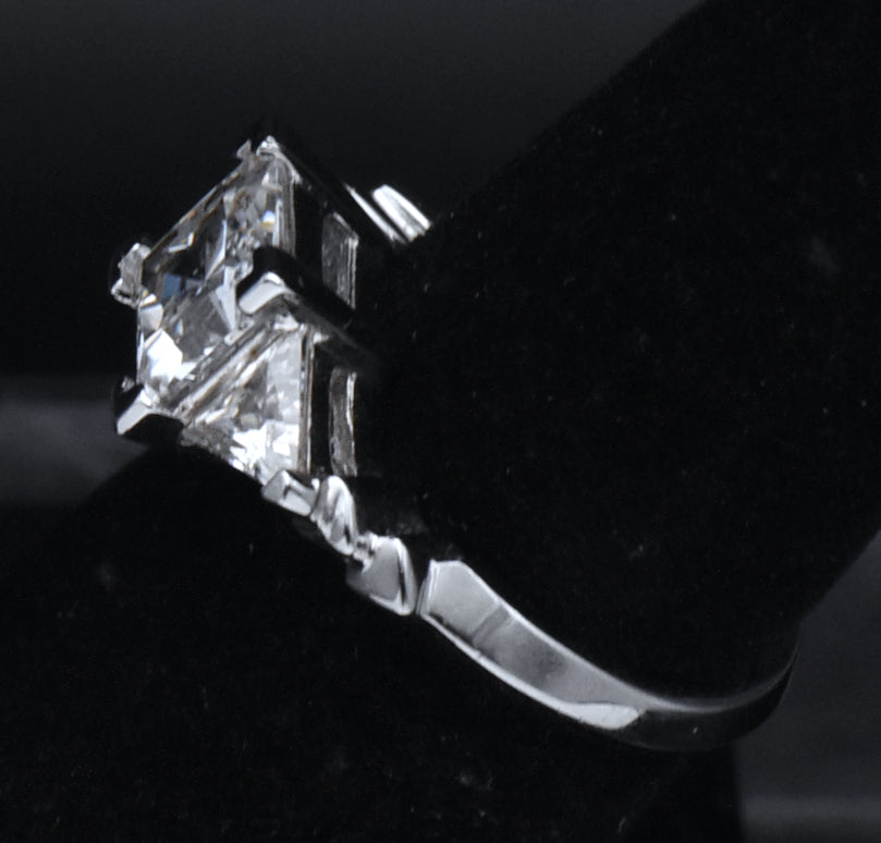 Diamonique - Sterling Silver Princess Cut Cubic Zirconia Ring - Size 6