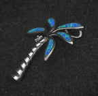 Vintage Sterling Silver Synthetic Blue Opal Palm Tree Pendant