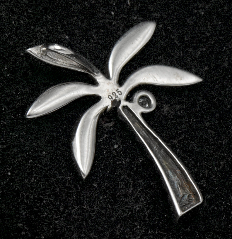 Vintage Sterling Silver Synthetic Blue Opal Palm Tree Pendant