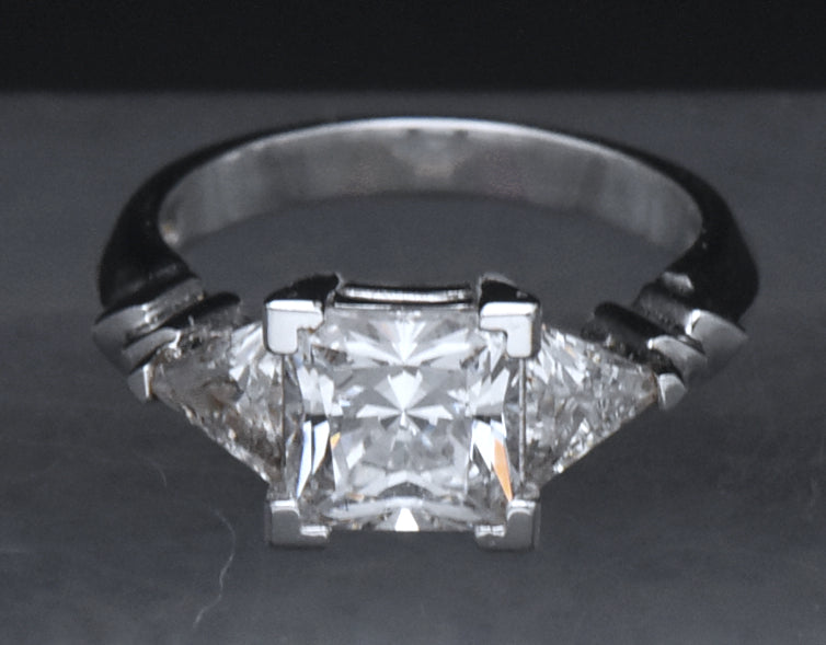 Diamonique - Sterling Silver Princess Cut Cubic Zirconia Ring - Size 6