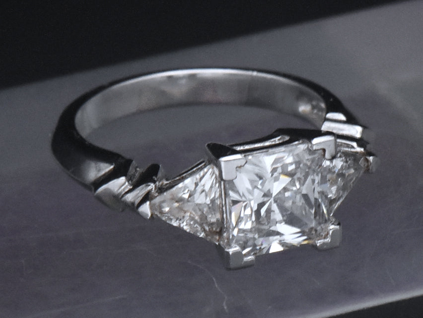 Diamonique - Sterling Silver Princess Cut Cubic Zirconia Ring - Size 6