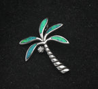 Vintage Sterling Silver Synthetic Blue Opal Palm Tree Pendant