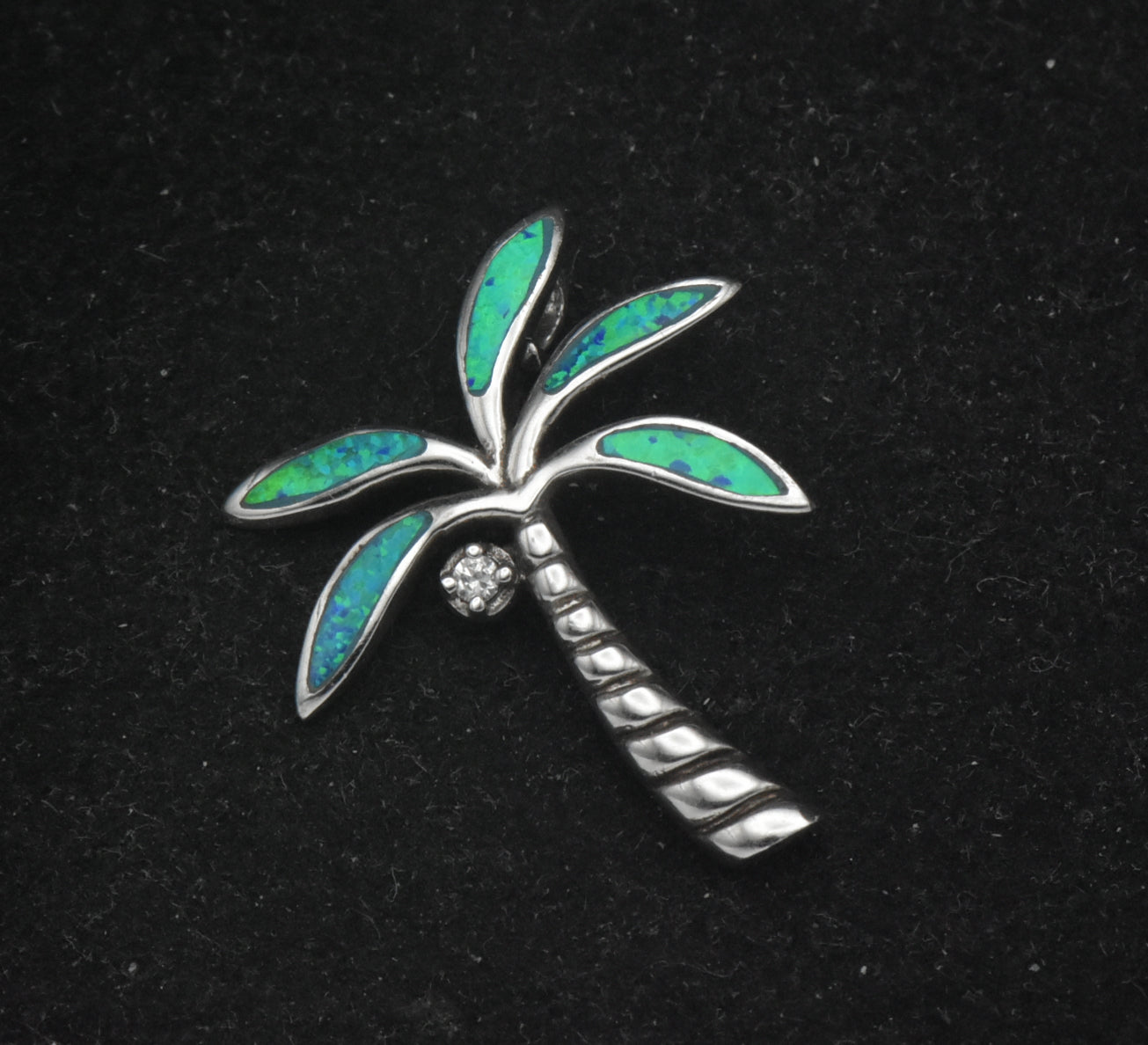 Vintage Sterling Silver Synthetic Blue Opal Palm Tree Pendant