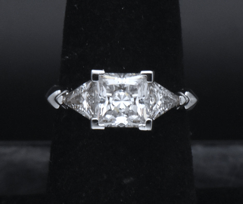 Diamonique - Sterling Silver Princess Cut Cubic Zirconia Ring - Size 6