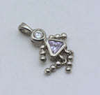 Vintage Sterling Silver CZ and Light Pink Crystal Girl Stick Figure Pendant