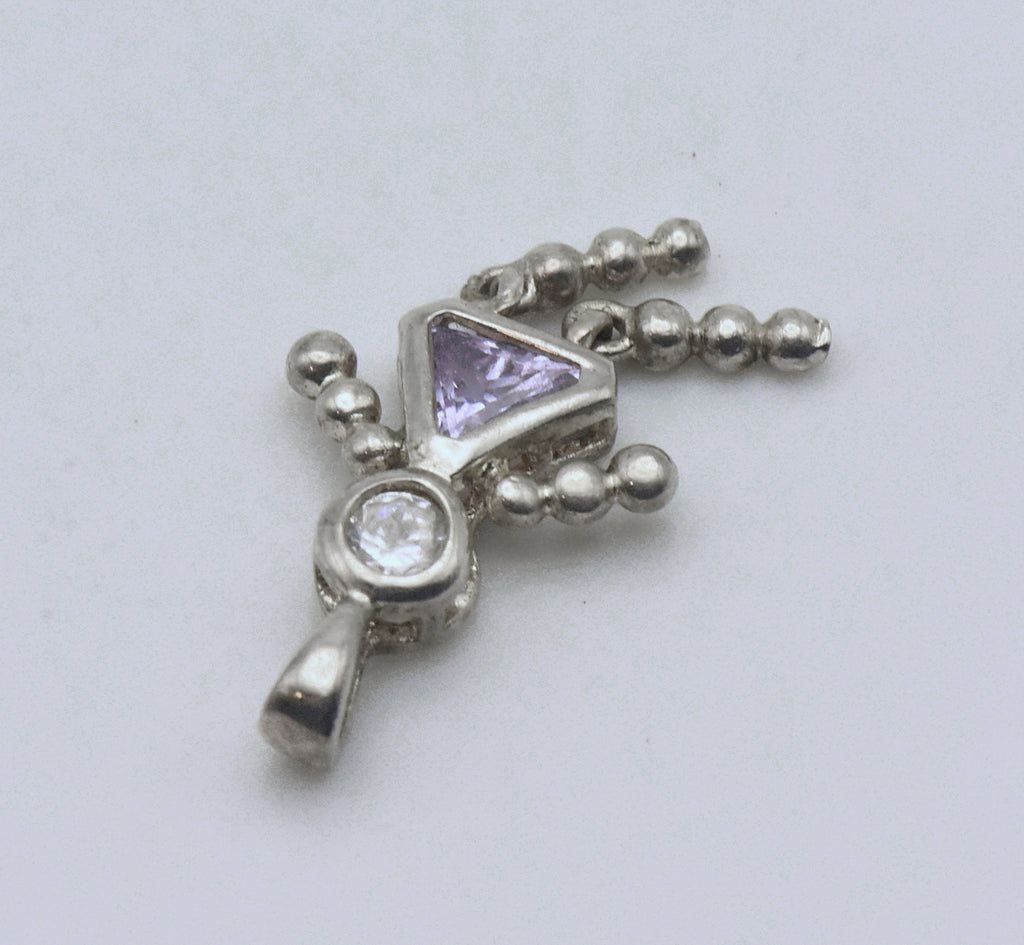 Vintage Sterling Silver CZ and Light Pink Crystal Girl Stick Figure Pendant