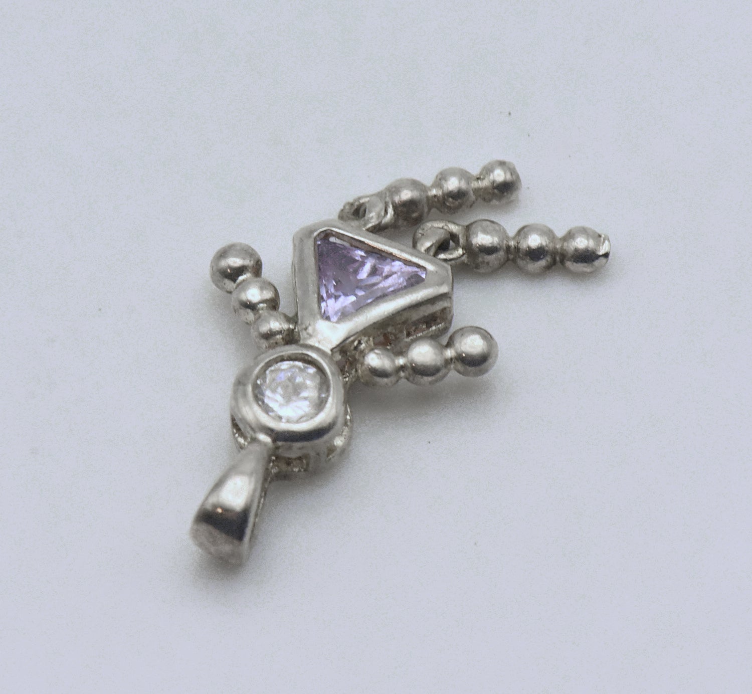 Vintage Sterling Silver CZ and Light Pink Crystal Girl Stick Figure Pendant
