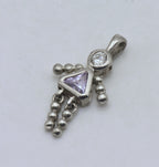 Vintage Sterling Silver CZ and Light Pink Crystal Girl Stick Figure Pendant