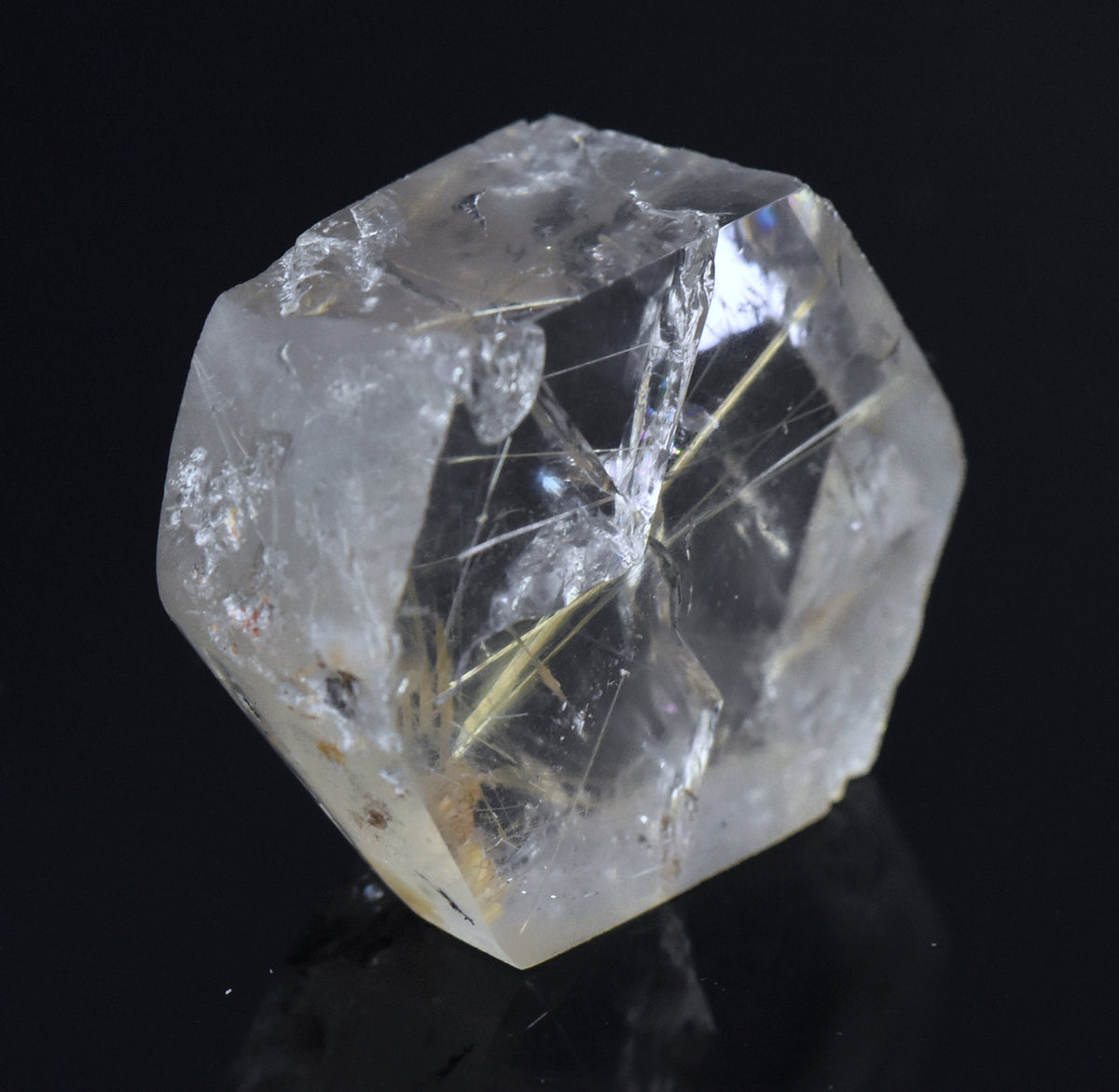 Golden Rutile and Hematite in Quartz Crystal Slice - Brazil