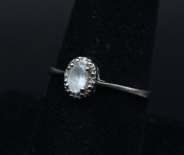 Vintage Aquamarine and Diamonds Sterling Silver Ring - Size 8