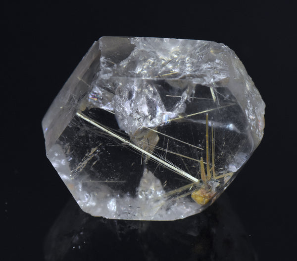 Golden Rutile and Hematite in Quartz Crystal Slice - Brazil