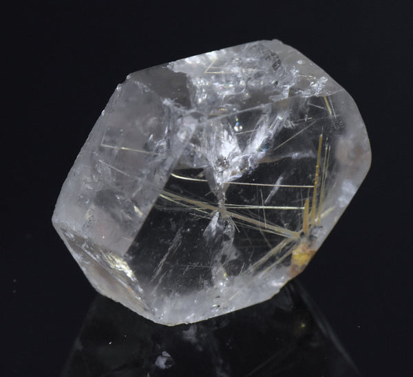 Golden Rutile and Hematite in Quartz Crystal Slice - Brazil