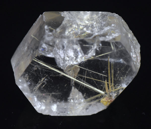 Golden Rutile and Hematite in Quartz Crystal Slice - Brazil