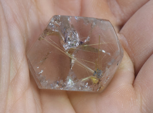 Golden Rutile and Hematite in Quartz Crystal Slice - Brazil