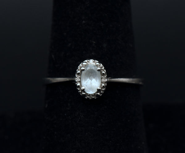 Vintage Aquamarine and Diamonds Sterling Silver Ring - Size 8