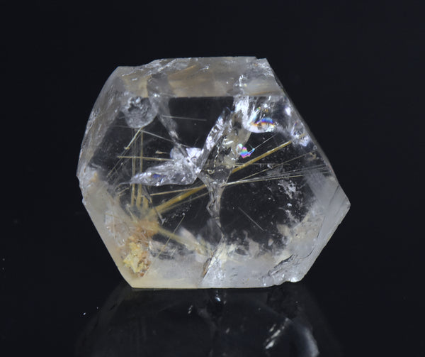 Golden Rutile and Hematite in Quartz Crystal Slice - Brazil