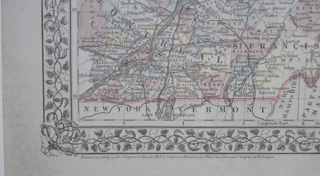 Mitchell's - Antique Hand Colored 1881 Map of Quebec