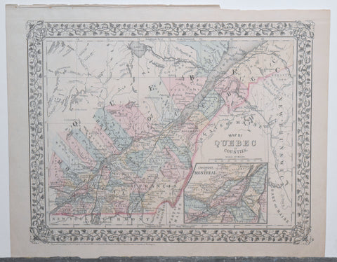 Mitchell's - Antique Hand Colored 1881 Map of Quebec