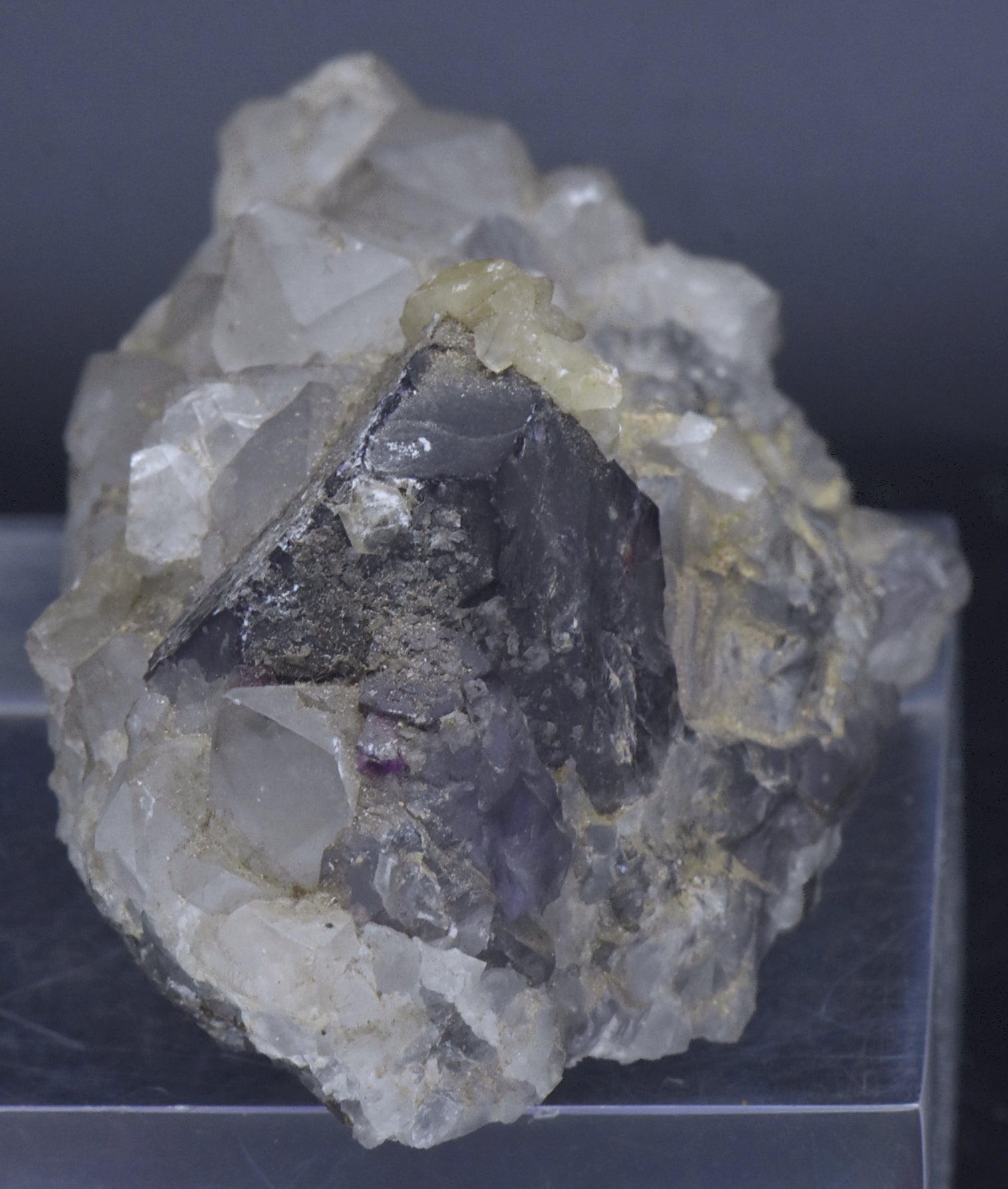 Purple Fluorite on Quartz Crystal Cluster Mineral Specimen - 310g