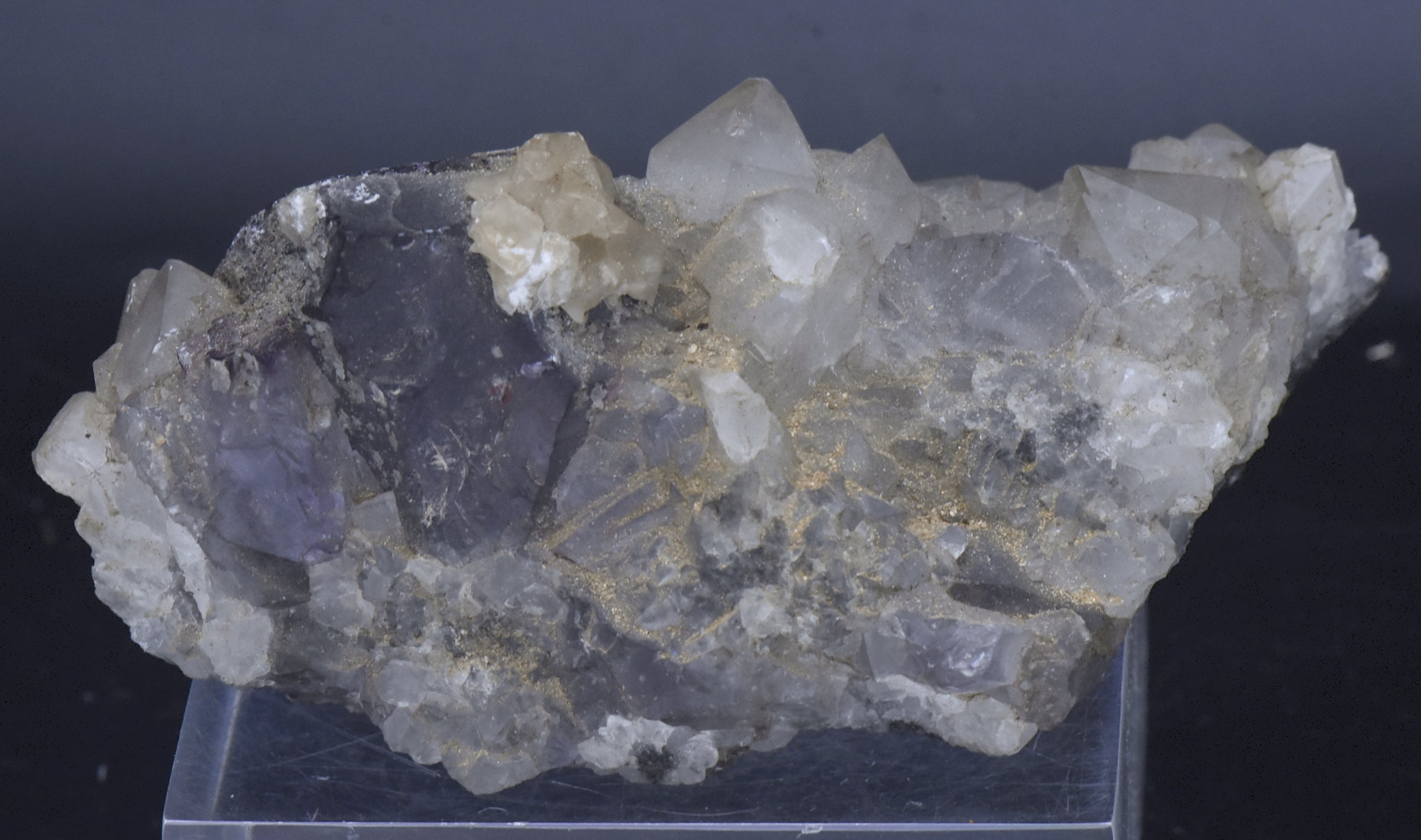 Purple Fluorite on Quartz Crystal Cluster Mineral Specimen - 310g