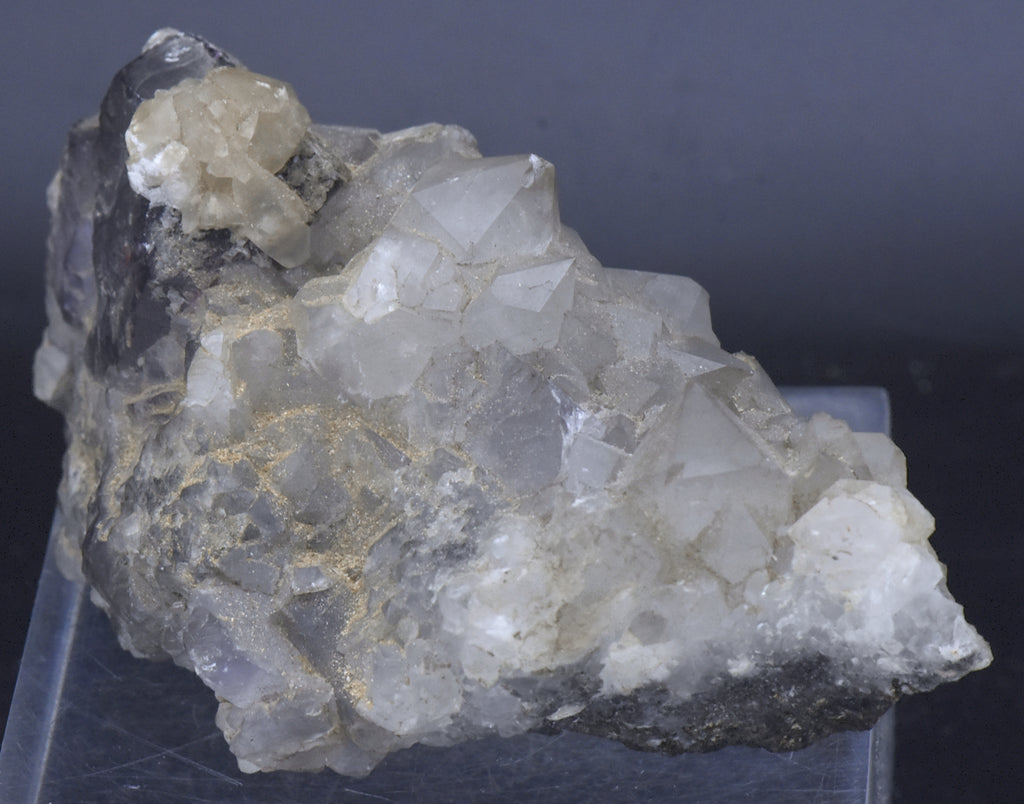 Purple Fluorite on Quartz Crystal Cluster Mineral Specimen - 310g