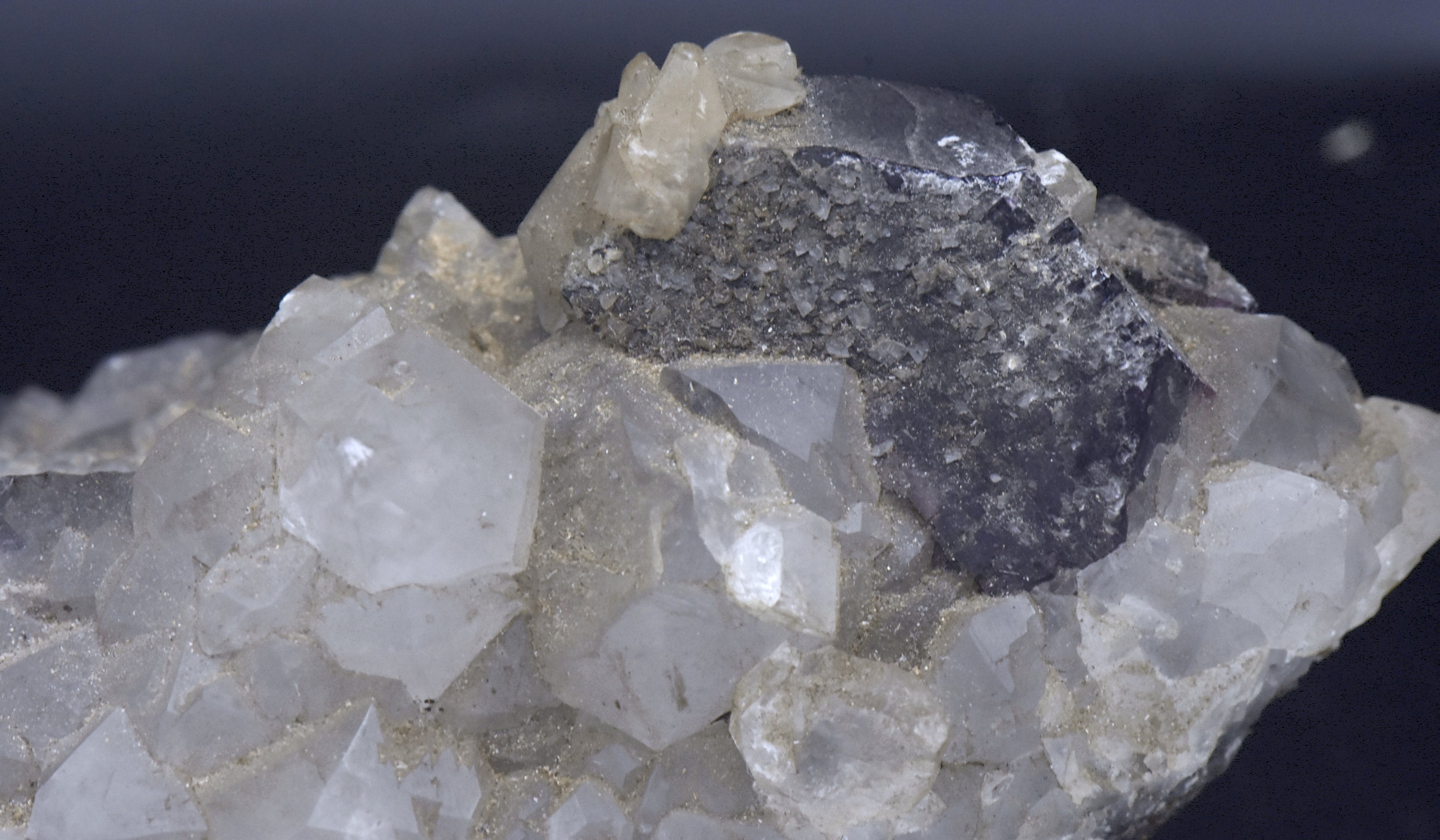 Purple Fluorite on Quartz Crystal Cluster Mineral Specimen - 310g