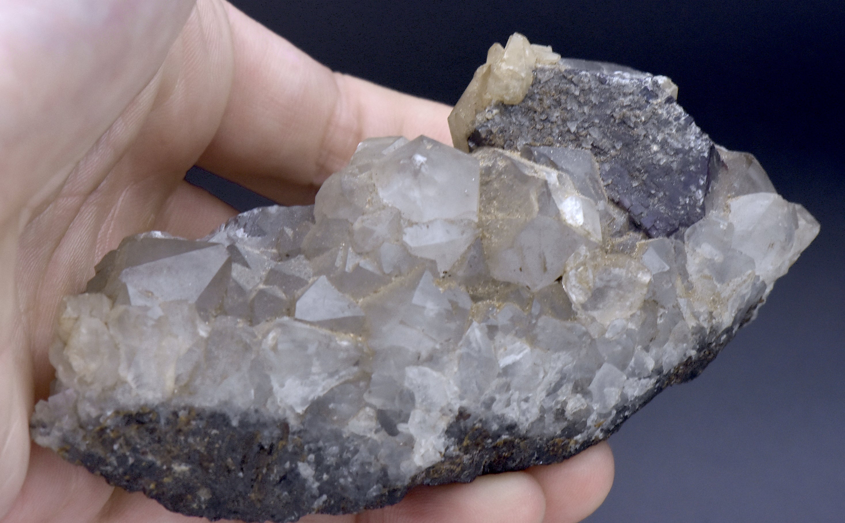 Purple Fluorite on Quartz Crystal Cluster Mineral Specimen - 310g