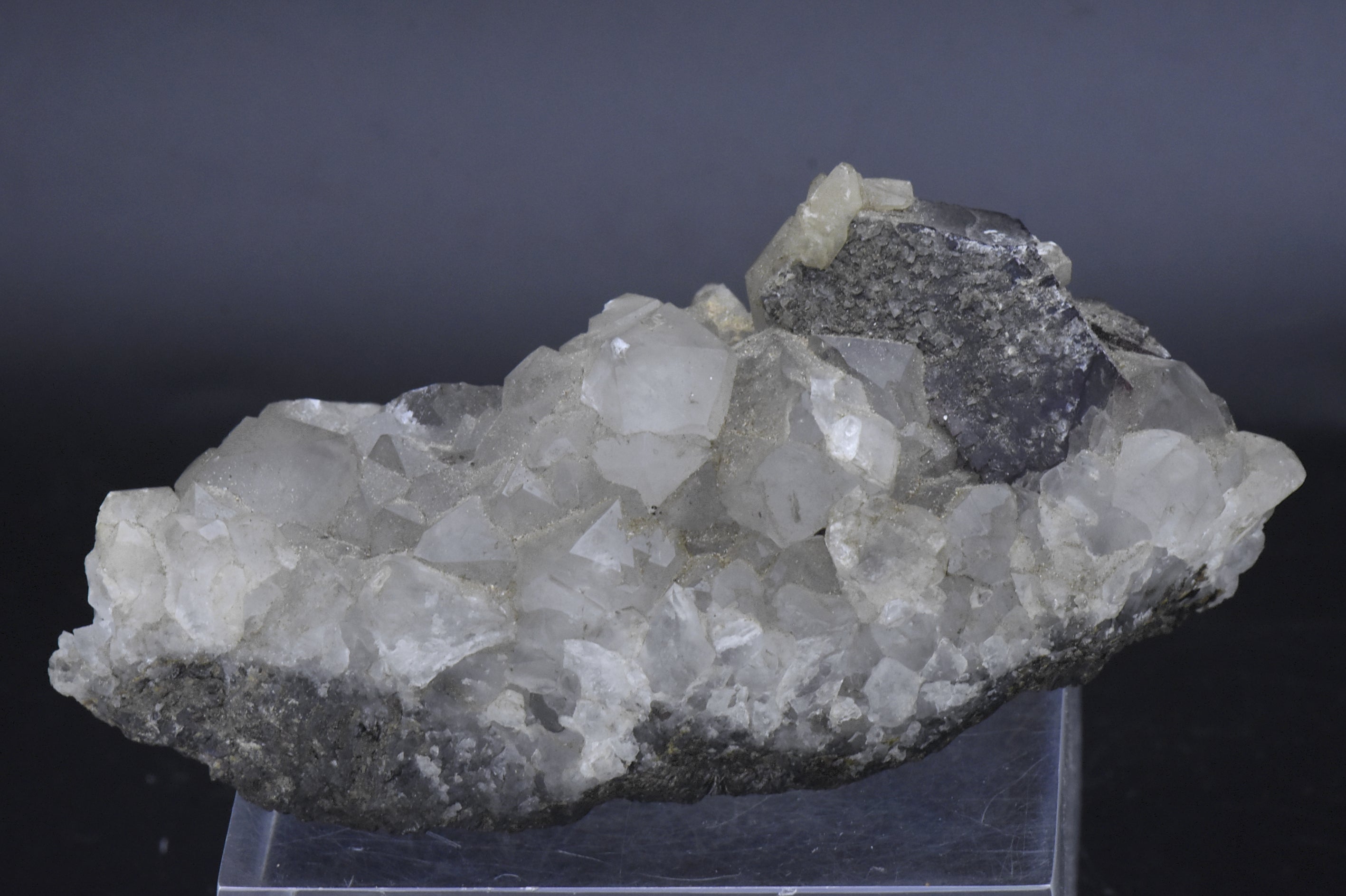 Purple Fluorite on Quartz Crystal Cluster Mineral Specimen - 310g