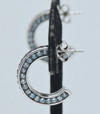 Vintage Blue Topaz Sterling Silver 3/4 Hoop Earrings