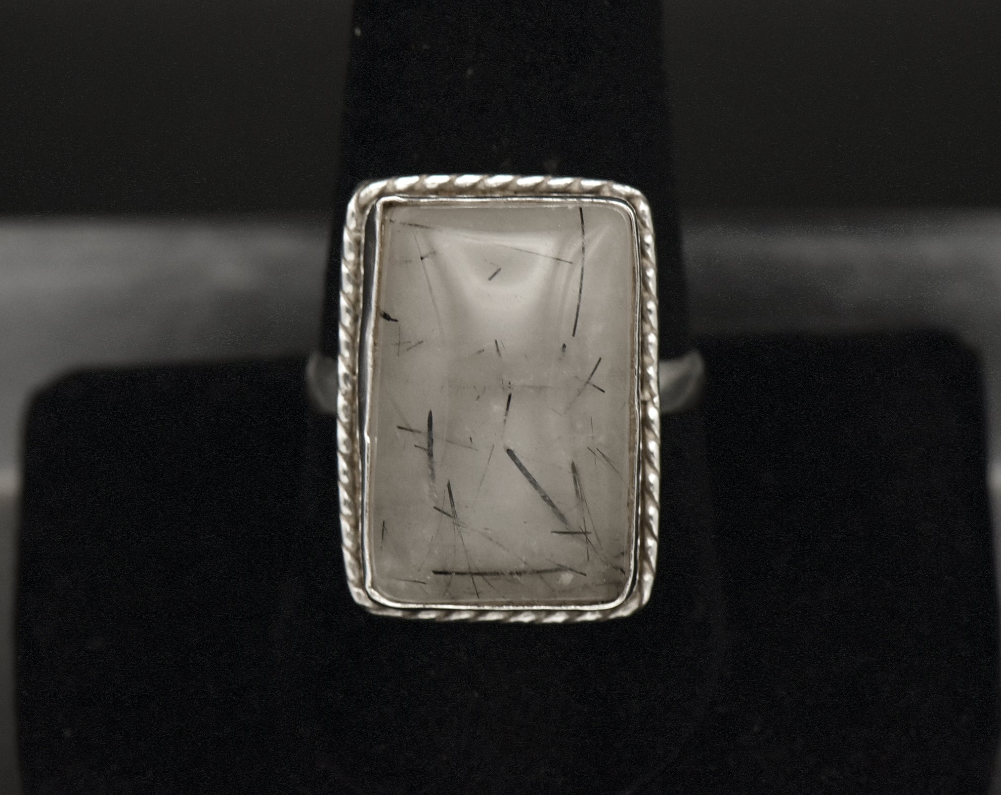 Vintage Tourmalinated Quartz Sterling Silver Ring - Size 9.5