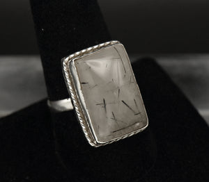 Vintage Tourmalinated Quartz Sterling Silver Ring - Size 9.5