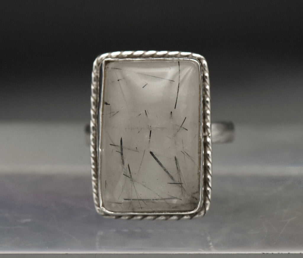 Vintage Tourmalinated Quartz Sterling Silver Ring - Size 9.5