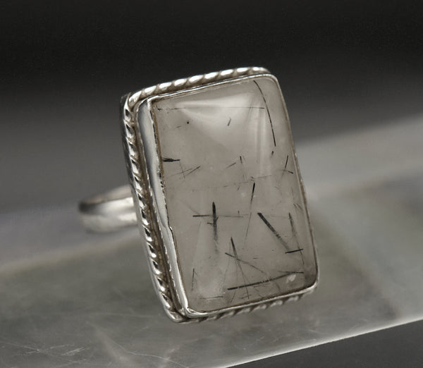 Vintage Tourmalinated Quartz Sterling Silver Ring - Size 9.5