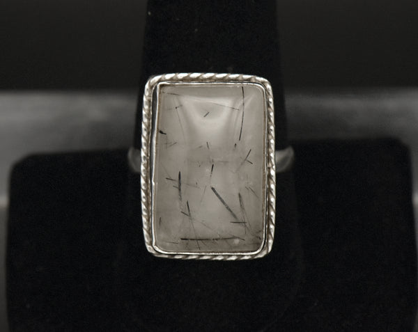 Vintage Tourmalinated Quartz Sterling Silver Ring - Size 9.5